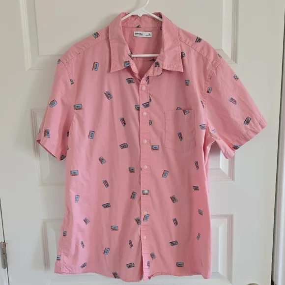 Sonoma Men's Retro Cassette Tape Pink Short Sleeve Shirt - Picture 3 of 3